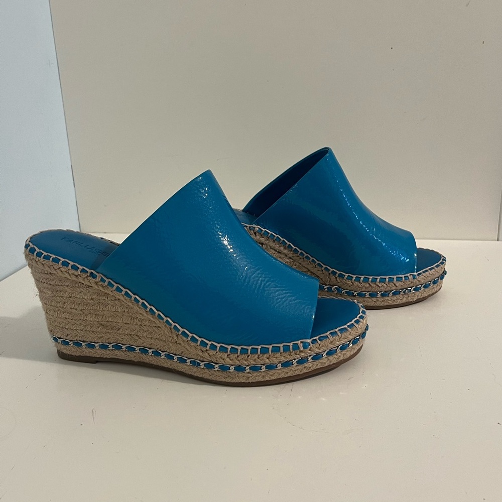 Karl Lagerfeld Blue Patent Leather Wedges